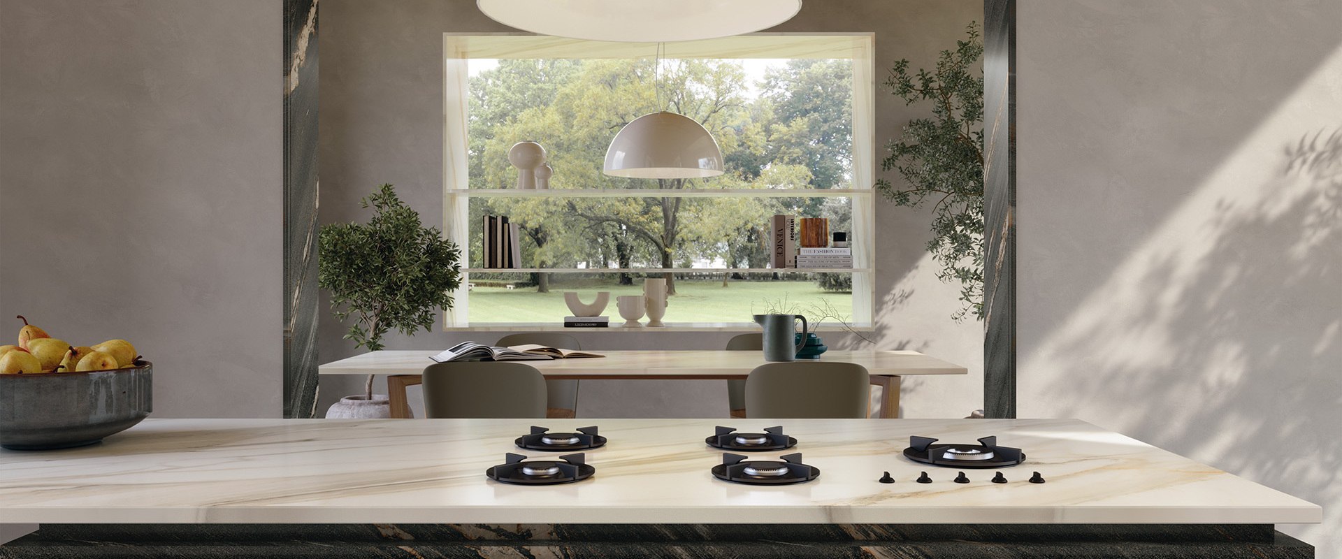 Calacatta marble-effect kitchen worktops: sustainable innovation